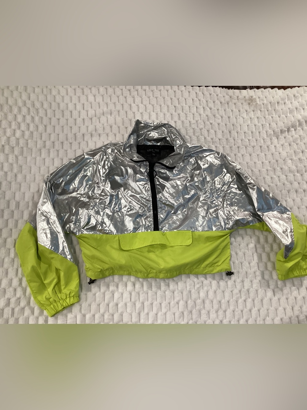Love Tree Silver Jacket with Green Accent  crop top wind breaker